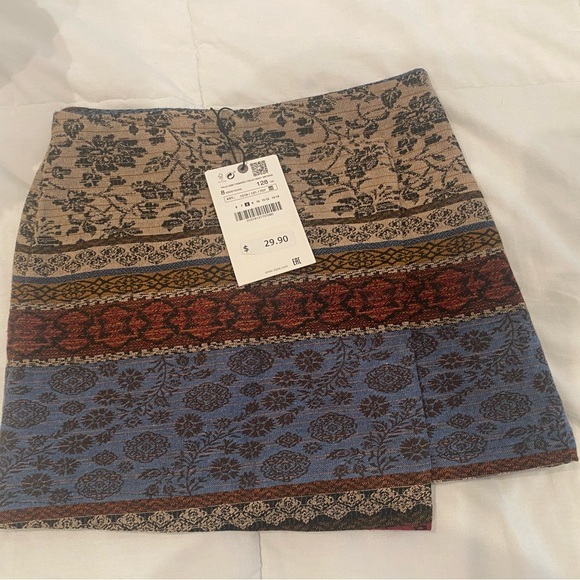 NWT Zara Taupe Brown Jacquard Girl Wrap Style Skirt Size:8 - Picture 10 of 10